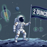 astronaut on the mood holding flag that says ‘2 ounces’